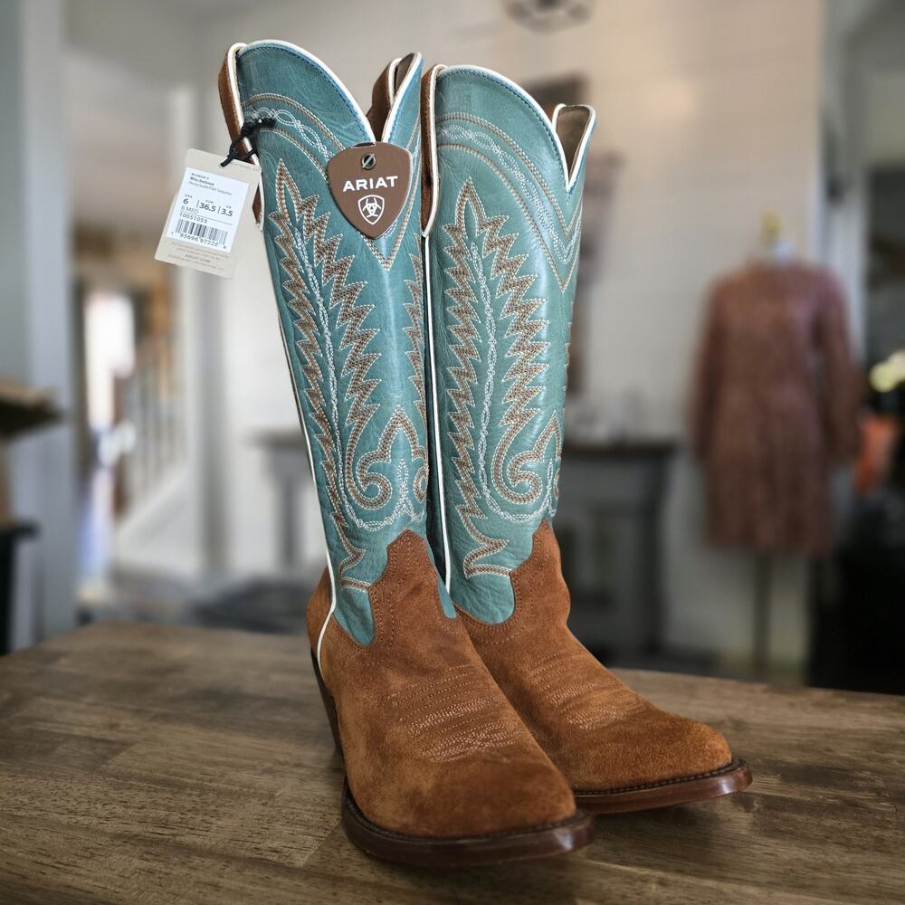 Ariat Ambrose Western Boots Womens Size 6 Penny Suede Pale Turquoise NWT - Picture 3 of 16